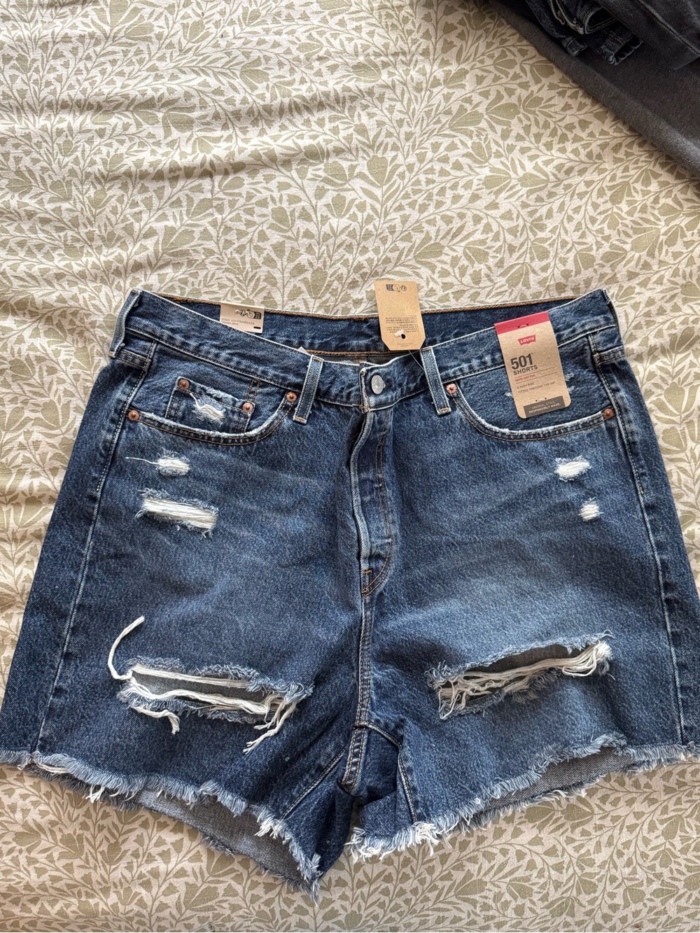 Levi's Distressed Dark Blue Denim Shorts